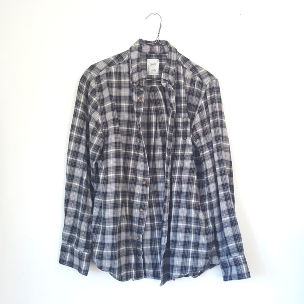 Grey Plaid Flannel Button Up Shirt from Chaps